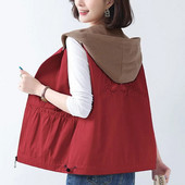 Ženski prsluk Novo proljeće Jesen Tanka jakna bez rukava srednjih godina Mom prsluk s kapuljačom Ženski prsluk Kaput Gornja odjeća Chaleco Mujer