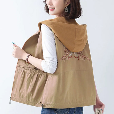 Ženski prsluk Novo proljeće Jesen Tanka jakna bez rukava srednjih godina Mom prsluk s kapuljačom Ženski prsluk Kaput Gornja odjeća Chaleco Mujer