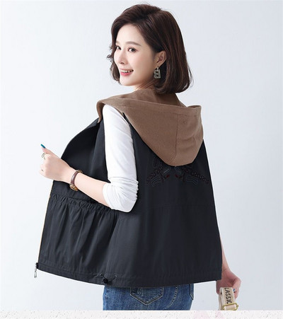 Ženski prsluk Novo proljeće Jesen Tanka jakna bez rukava srednjih godina Mom prsluk s kapuljačom Ženski prsluk Kaput Gornja odjeća Chaleco Mujer