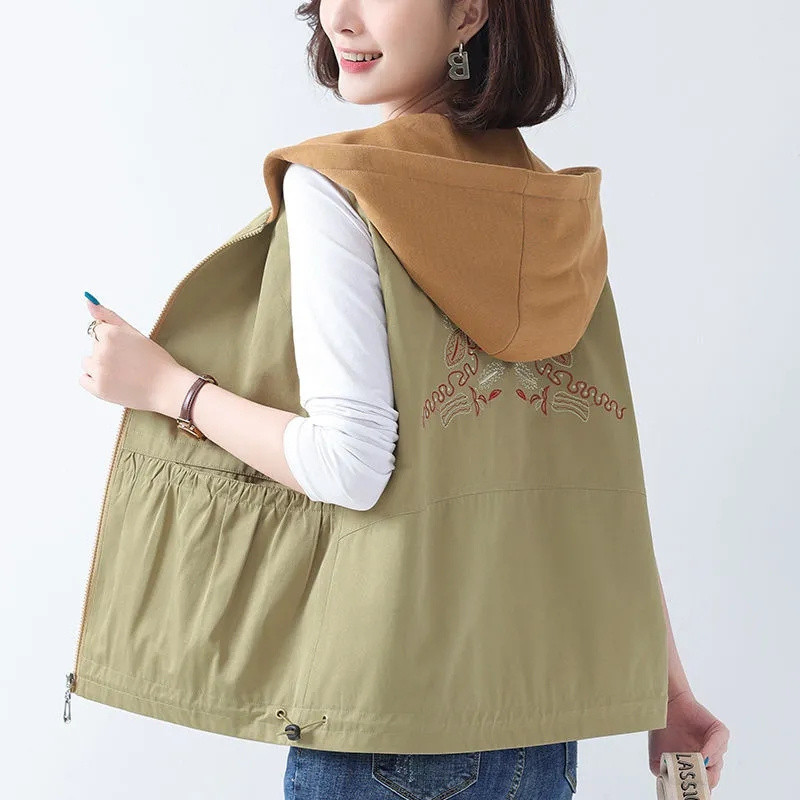 Ženski prsluk Novo proljeće Jesen Tanka jakna bez rukava srednjih godina Mom prsluk s kapuljačom Ženski prsluk Kaput Gornja odjeća Chaleco Mujer