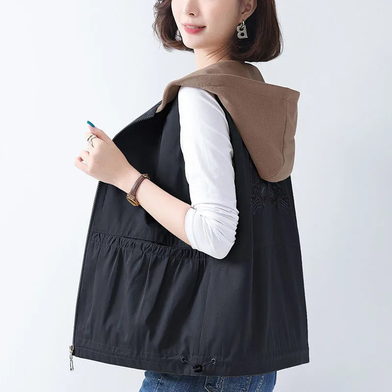 Ženski prsluk Novo proljeće Jesen Tanka jakna bez rukava srednjih godina Mom prsluk s kapuljačom Ženski prsluk Kaput Gornja odjeća Chaleco Mujer