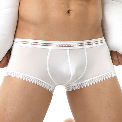 Lenjerie de corp pentru bărbați Chiloți pentru bărbați din mătase de gheață sexy Pantaloni scurți pentru bărbați de dimensiuni mari, cu imprimeu Husă în U cu talie joasă Boxeri sexy noi