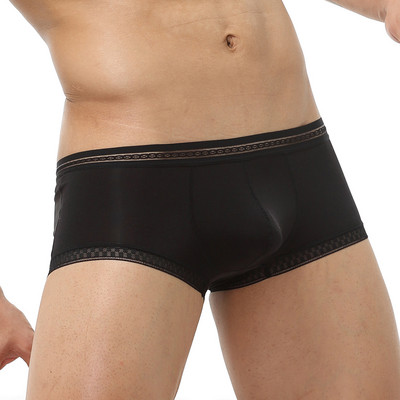 Lenjerie de corp pentru bărbați Chiloți pentru bărbați din mătase de gheață sexy Pantaloni scurți pentru bărbați de dimensiuni mari, cu imprimeu Husă în U cu talie joasă Boxeri sexy noi