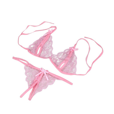 molett Szexi fehérnemű szett Csipke Bow Fehérnemű női öltöny G-string átlátszó melltartó öltöny kötszer fehérnemű szettek szexi нижнее белье