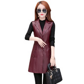 2021, primăvară toamnă, vestă din piele de lungime mijlocie, jachetă de piele pentru femei, îmbrăcăminte pentru femei, vestă fără mâneci, haină de modă din piele