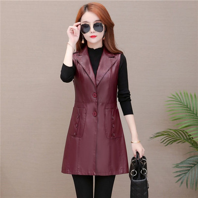 2021, primăvară toamnă, vestă din piele de lungime mijlocie, jachetă de piele pentru femei, îmbrăcăminte pentru femei, vestă fără mâneci, haină de modă din piele