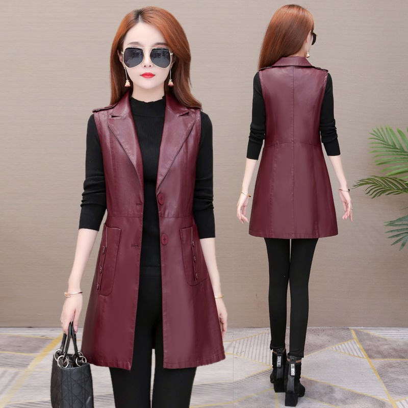 2021, primăvară toamnă, vestă din piele de lungime mijlocie, jachetă de piele pentru femei, îmbrăcăminte pentru femei, vestă fără mâneci, haină de modă din piele