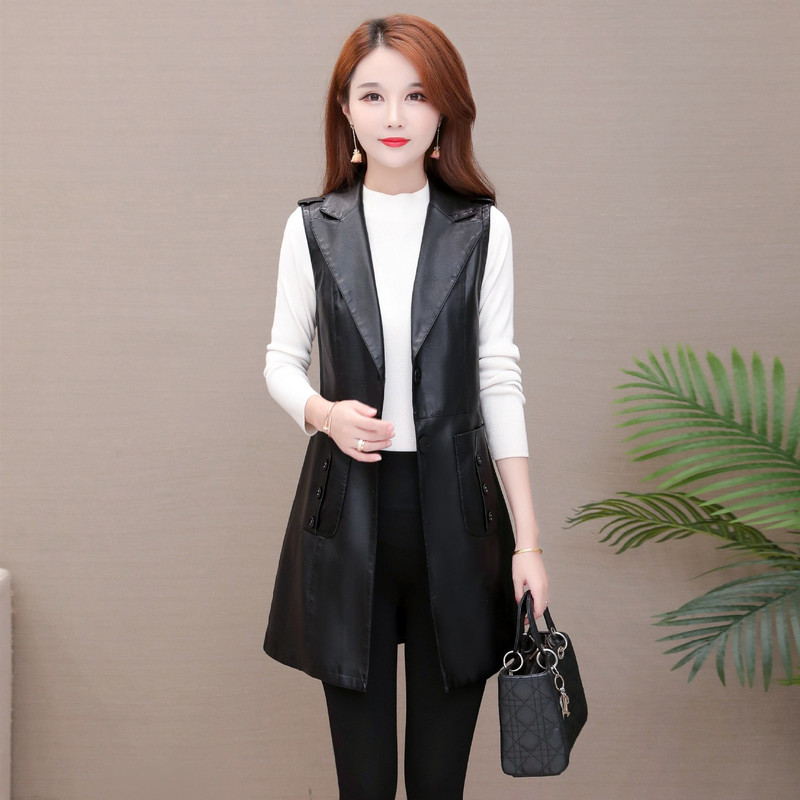2021, primăvară toamnă, vestă din piele de lungime mijlocie, jachetă de piele pentru femei, îmbrăcăminte pentru femei, vestă fără mâneci, haină de modă din piele