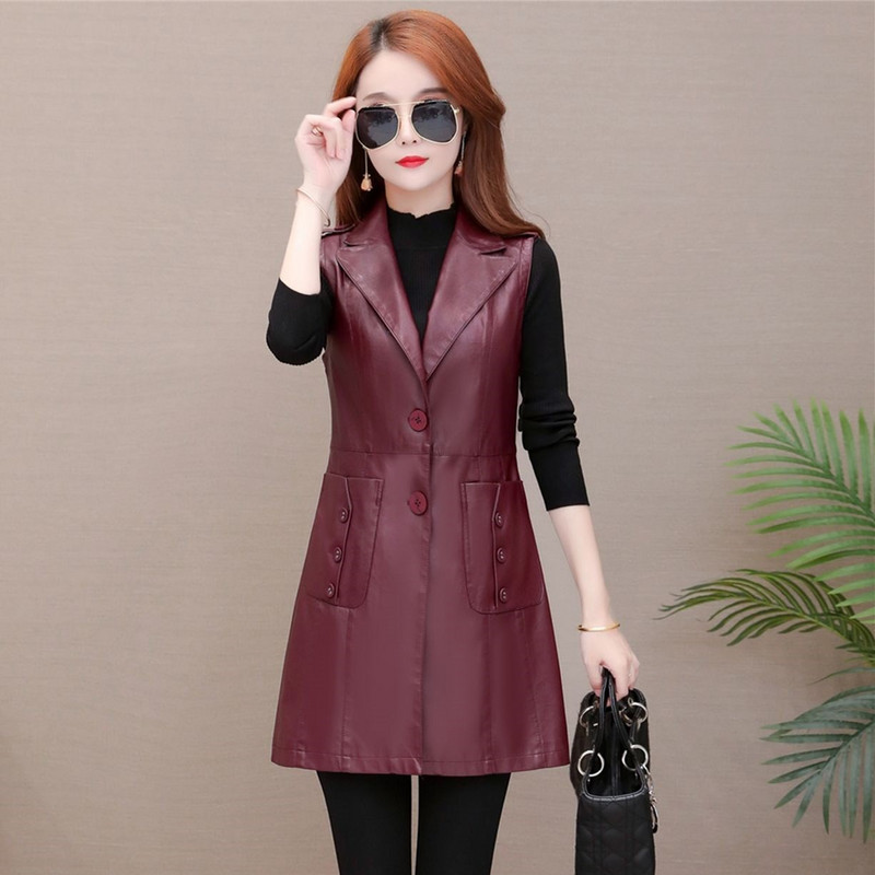 2021, primăvară toamnă, vestă din piele de lungime mijlocie, jachetă de piele pentru femei, îmbrăcăminte pentru femei, vestă fără mâneci, haină de modă din piele