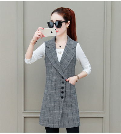 Vestă pentru femei Jachetă fără mâneci Jachetă Vestă lungă Blazer Formal de lucru pentru dama Birou Vintage cu rever cu butoane Costum subțire Vestă pentru femei