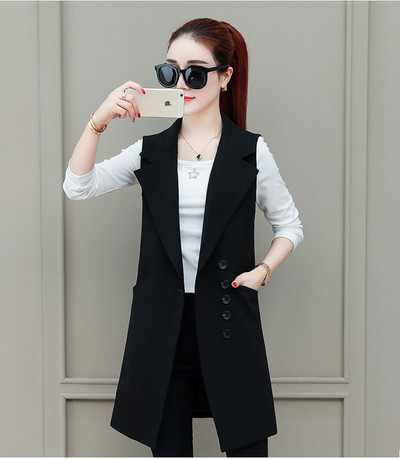 Vestă pentru femei Jachetă fără mâneci Jachetă Vestă lungă Blazer Formal de lucru pentru dama Birou Vintage cu rever cu butoane Costum subțire Vestă pentru femei