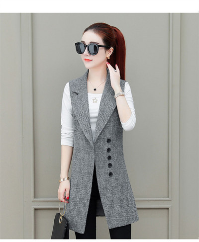 Vestă pentru femei Jachetă fără mâneci Jachetă Vestă lungă Blazer Formal de lucru pentru dama Birou Vintage cu rever cu butoane Costum subțire Vestă pentru femei