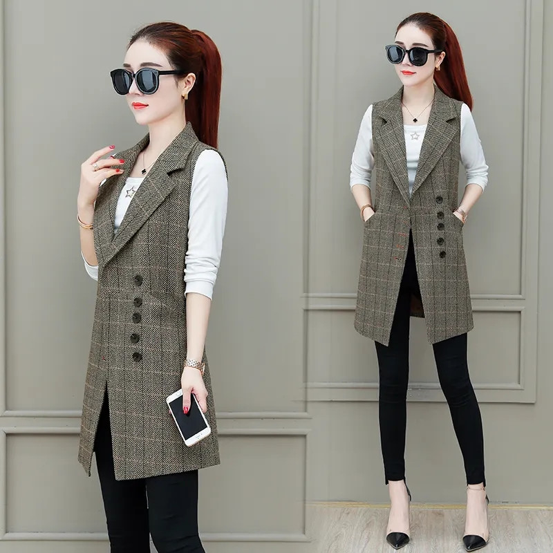 Vestă pentru femei Jachetă fără mâneci Jachetă Vestă lungă Blazer Formal de lucru pentru dama Birou Vintage cu rever cu butoane Costum subțire Vestă pentru femei