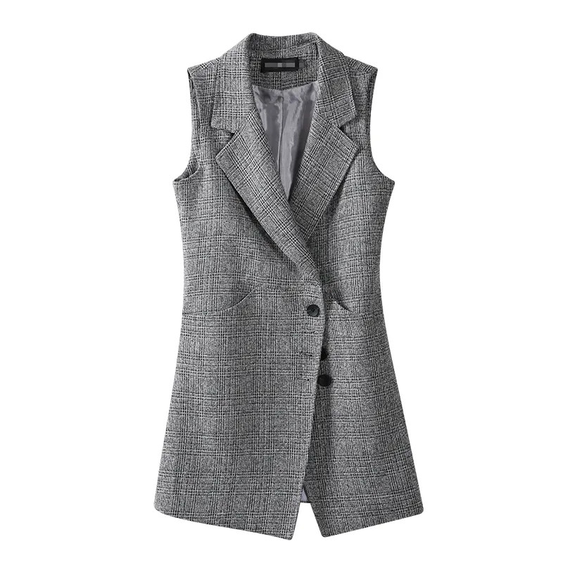 Vestă pentru femei Jachetă fără mâneci Jachetă Vestă lungă Blazer Formal de lucru pentru dama Birou Vintage cu rever cu butoane Costum subțire Vestă pentru femei