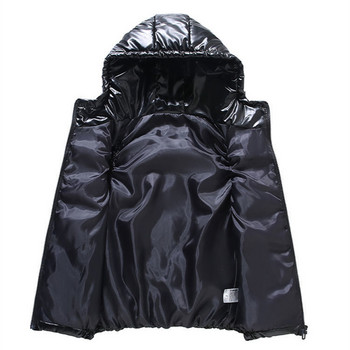 Χειμερινά με κουκούλα γυαλιστερά αμάνικα πάρκα Γυναικεία casual αδιάβροχα πουπουλένια βαμβακερά ελαφριά γιλέκα Μπουφάν Κορεατικά ζεστά μανδύα 4xl