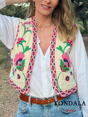 KONDALA vintage cu broderie de flori vestă jachete femei moda 2023 vara cardigan cu decolteu în V cămăși boho vestă largi Topuri feminine