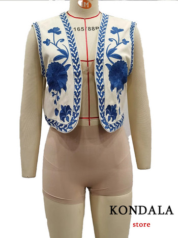 KONDALA Vintage γιλέκο κεντήματος λουλουδιών Μπουφάν Γυναικεία μόδα 2023 Summer V λαιμόκοψη πουκάμισα Ζακέτα Boho Loose Vest Γυναικεία μπλουζάκια