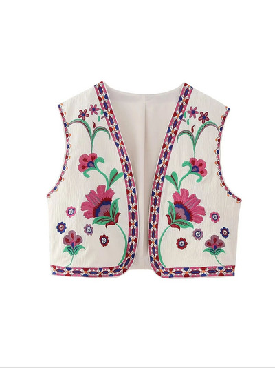KONDALA vintage cu broderie de flori vestă jachete femei moda 2023 vara cardigan cu decolteu în V cămăși boho vestă largi Topuri feminine