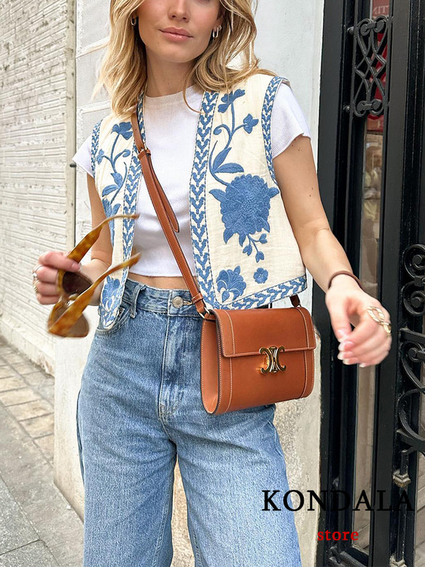 KONDALA vintage cu broderie de flori vestă jachete femei moda 2023 vara cardigan cu decolteu în V cămăși boho vestă largi Topuri feminine