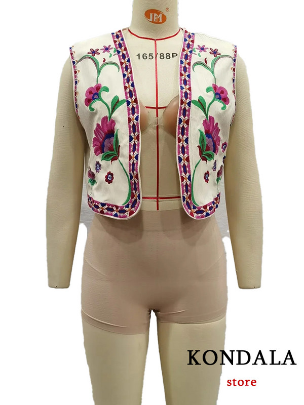 KONDALA vintage cu broderie de flori vestă jachete femei moda 2023 vara cardigan cu decolteu în V cămăși boho vestă largi Topuri feminine