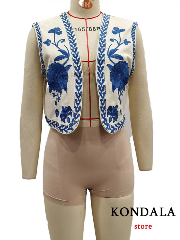 KONDALA vintage cu broderie de flori vestă jachete femei moda 2023 vara cardigan cu decolteu în V cămăși boho vestă largi Topuri feminine