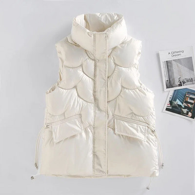 Vestă puf pentru femei, iarnă, fără mâneci, guler în picioare, jachetă din bumbac, pardesiu, căptușit, căptușit, cald, groasă.