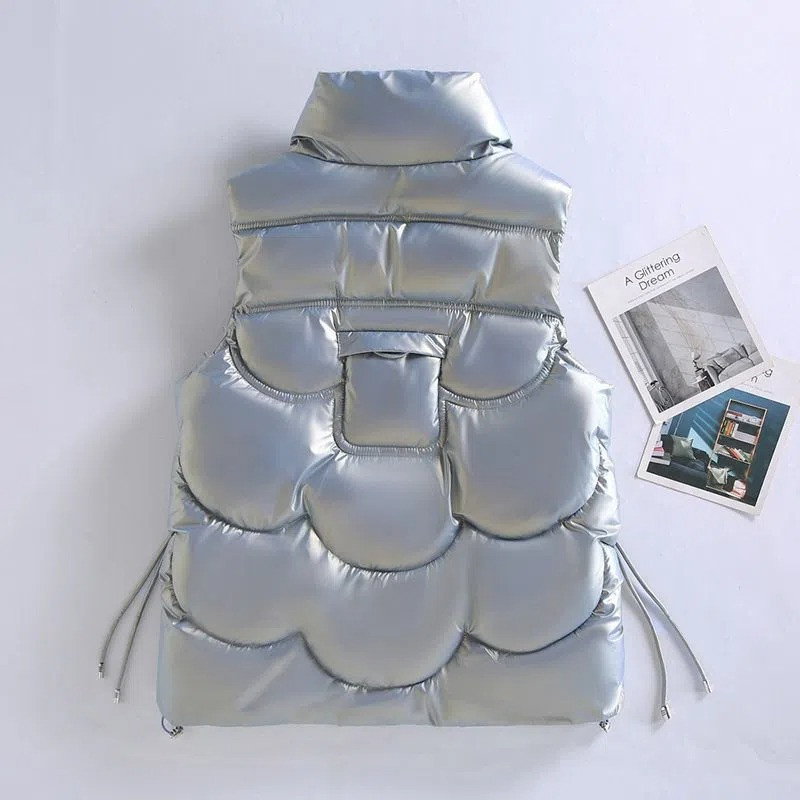Vestă puf pentru femei, iarnă, fără mâneci, guler în picioare, jachetă din bumbac, pardesiu, căptușit, căptușit, cald, groasă.