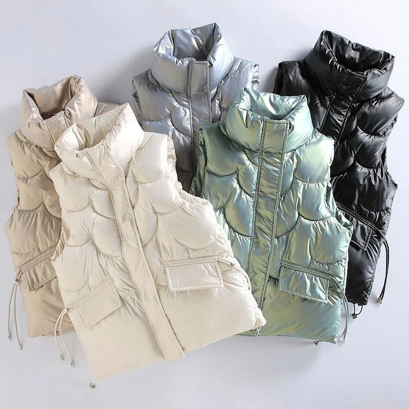 Vestă puf pentru femei, iarnă, fără mâneci, guler în picioare, jachetă din bumbac, pardesiu, căptușit, căptușit, cald, groasă.
