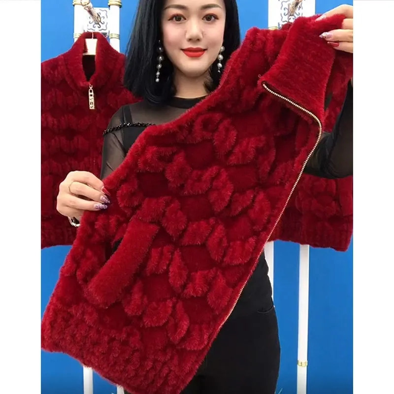 Prsluk od flisa od imitacije nerca jesen zima Ženska polo kragna Kratka jakna bez rukava Srednjovječni ženski prsluk Topla gornja odjeća