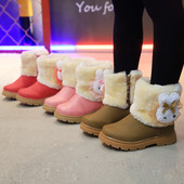 Detské snehové čižmy pre batoľatá a dievčatá, členkové čižmy s kresleným zajacom, zipsové, chlpaté, mäkké, teplé, bavlnené, plyšové, vo vnútri 21-30, horúce