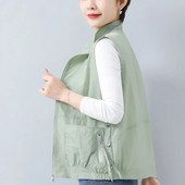 Vestă de primăvară/vară pentru femei Jachetă fără mâneci Nouă, solidă, cu fermoar, Jachetă scurtă, subțire, Vestă pentru femei, îmbrăcăminte exterioară Chaleco Mujer Liner