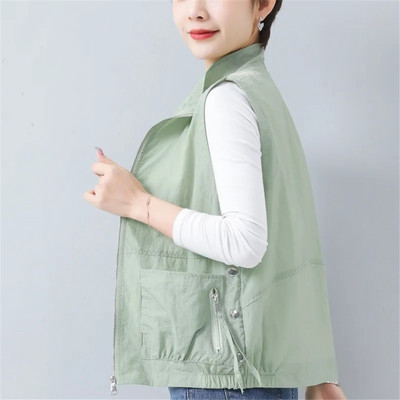Vestă de primăvară/vară pentru femei Jachetă fără mâneci Nouă, solidă, cu fermoar, Jachetă scurtă, subțire, Vestă pentru femei, îmbrăcăminte exterioară Chaleco Mujer Liner