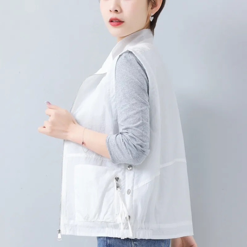 Vestă de primăvară/vară pentru femei Jachetă fără mâneci Nouă, solidă, cu fermoar, Jachetă scurtă, subțire, Vestă pentru femei, îmbrăcăminte exterioară Chaleco Mujer Liner