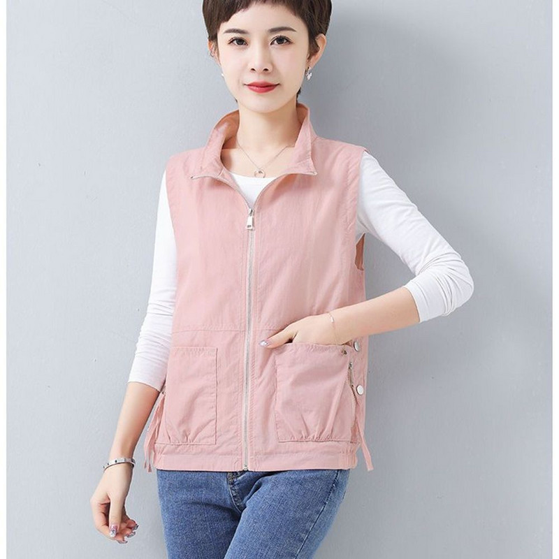 Vestă de primăvară/vară pentru femei Jachetă fără mâneci Nouă, solidă, cu fermoar, Jachetă scurtă, subțire, Vestă pentru femei, îmbrăcăminte exterioară Chaleco Mujer Liner