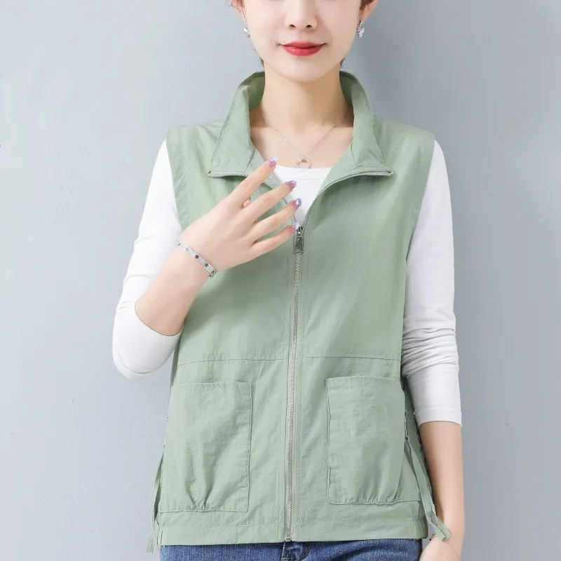 Vestă de primăvară/vară pentru femei Jachetă fără mâneci Nouă, solidă, cu fermoar, Jachetă scurtă, subțire, Vestă pentru femei, îmbrăcăminte exterioară Chaleco Mujer Liner