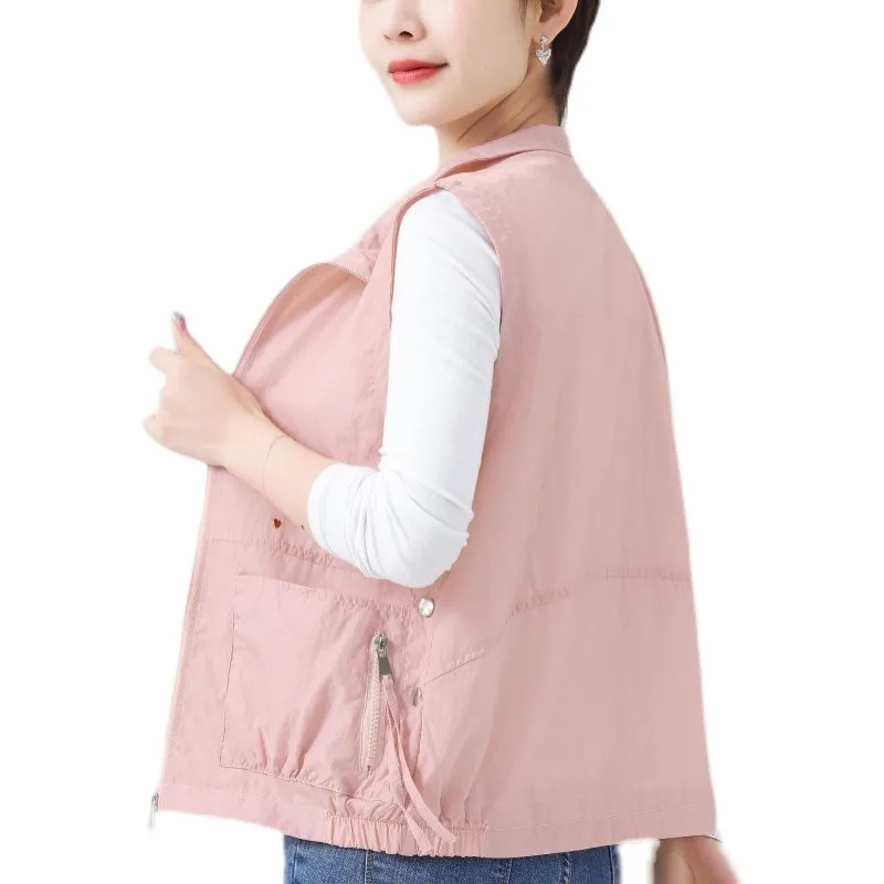 Vestă de primăvară/vară pentru femei Jachetă fără mâneci Nouă, solidă, cu fermoar, Jachetă scurtă, subțire, Vestă pentru femei, îmbrăcăminte exterioară Chaleco Mujer Liner