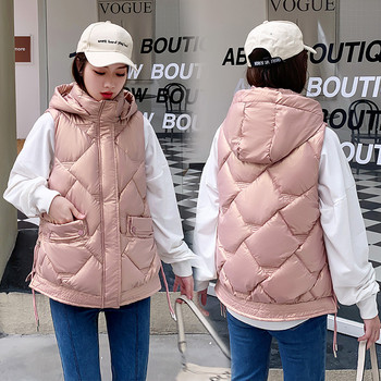 Дамска жилетка с лъскаво памучно палто 2022, ново корейско свободно горно облекло, жилетка с качулка, яке без ръкави, дамска жилетка Chaleco Mujer