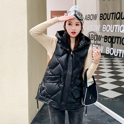 Vestă din bumbac lucioasă din puf pentru femei, 2022, îmbrăcăminte exterioară largi coreeană, vestă cu glugă, jachetă fără mâneci, vestă pentru femeie Chaleco Mujer