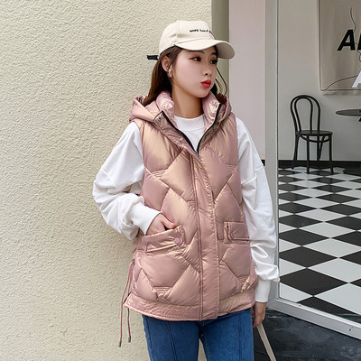 Vestă din bumbac lucioasă din puf pentru femei, 2022, îmbrăcăminte exterioară largi coreeană, vestă cu glugă, jachetă fără mâneci, vestă pentru femeie Chaleco Mujer
