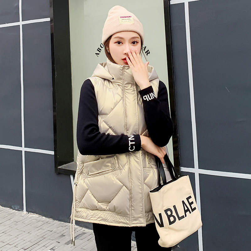 Vestă din bumbac lucioasă din puf pentru femei, 2022, îmbrăcăminte exterioară largi coreeană, vestă cu glugă, jachetă fără mâneci, vestă pentru femeie Chaleco Mujer