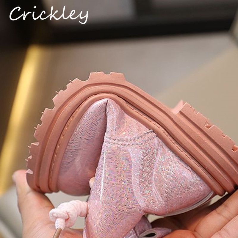 Zimske jednobojne modne čizme za djevojčice, plišane, tople dječje cipele s patentnim zatvaračem, lakirane kožne protuklizne dječje čizme