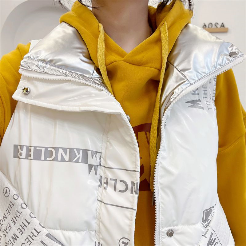 Moteriška rudens, žiemos blizgus spausdinimas pūkinė medvilninė liemenė, 2023 m. nauja striukė be rankovių Korėjietiška moteriška liemenė Studentų medvilninė liemenė