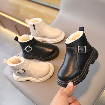 Παιδικά χειμωνιάτικα μποτάκια πόρπη Fluffy Platform Παιδική κοντή μπότα 21-30 μονόχρωμη ζεστό μαύρο μπεζ ματ αγορίστικα παπούτσια για κορίτσια