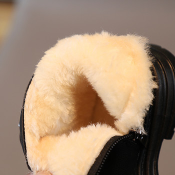 Детски зимни ботуши с катарама Пухкава платформа Детски къси ботуши 21-30 Едноцветни топли черни бежови матови обувки за момчета и момичета