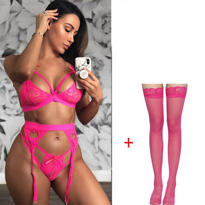 Lenceria Babydoll Plus Size S-3XL Lenjerie intimă pentru femei Set de sutien și chiloți G-string Portjartieră Set de lenjerie sexy