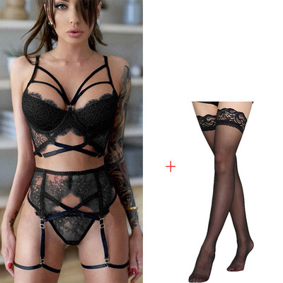 Lenceria Babydoll Plus Size S-3XL Lenjerie intimă pentru femei Set de sutien și chiloți G-string Portjartieră Set de lenjerie sexy