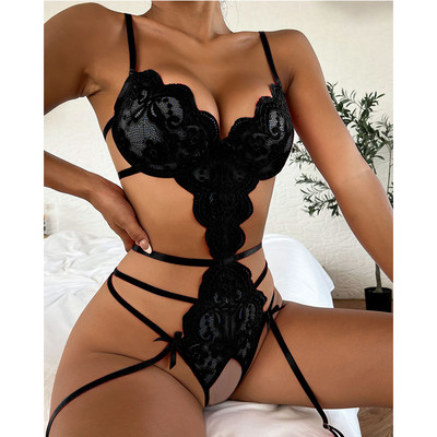 Lenceria Babydoll Plus Size S-3XL Lenjerie intimă pentru femei Set de sutien și chiloți G-string Portjartieră Set de lenjerie sexy
