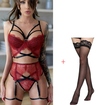 Lenceria Babydoll Plus Size S-3XL Lenjerie intimă pentru femei Set de sutien și chiloți G-string Portjartieră Set de lenjerie sexy