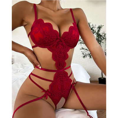 Lenceria Babydoll Plus Size S-3XL Lenjerie intimă pentru femei Set de sutien și chiloți G-string Portjartieră Set de lenjerie sexy