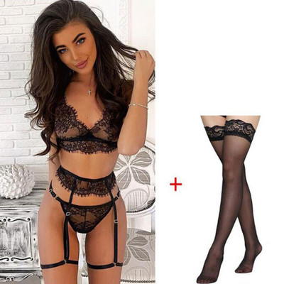 Lenceria Babydoll Plus Size S-3XL Lenjerie intimă pentru femei Set de sutien și chiloți G-string Portjartieră Set de lenjerie sexy